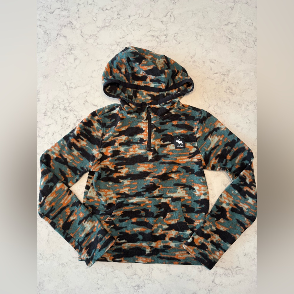 Abercrombie Kids Camouflage Fleece 3/4 zip Hoodie - Green, Black, Orange